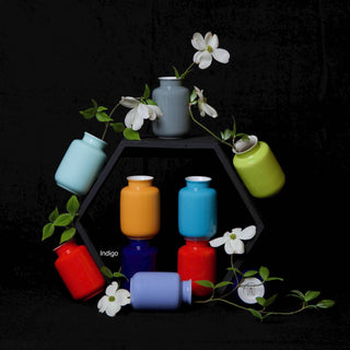 Glossy Porcelain Mini Milk Jar Vase- Indigo
