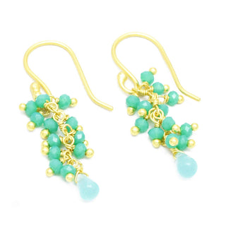 Ocean Blue Chalcedony Bead Dangle Fringe Earrings