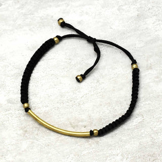 Elongated Gold Bar Midnight Thread Bracelet