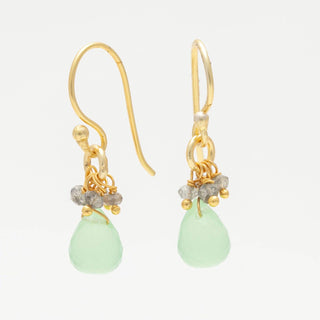 Drop Earrings Green Chalcedony with Labradorite Beads, 18KGP