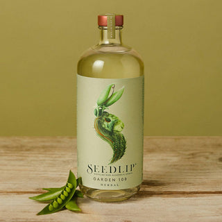 Glass Bottle with Label Picturing a Rabbit Made out of the ingredients by Seedlip