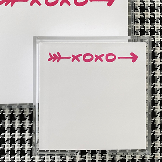 Notepad  with XOXO in pink ink by Black Ink. 5x5 x 5x5 