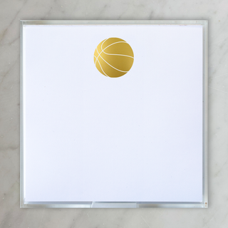 square notepad w gold foil badketball centered on top of page