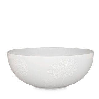 White serving bowl with wild meadow flower print on outside in white 