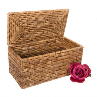 Rattan rectangular double tissue box with lid by Artifacts.