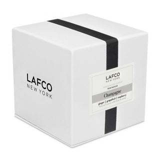 white box with faux black grosgrain ribbon, label "Lafco Champagne"
