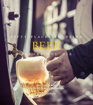 Book with "Fifty Places to Drink Beer Before You Die" with picture of a tap filling a glass mug with beer.