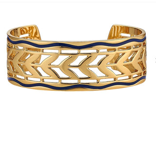 14k gold dipped skinny Cala Cuff with navy enamel accent